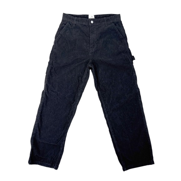 H&M Carpenter Pants Corduroy Cargo Men's Size 30 Black Relaxed Fit Baggy - Picture 1 of 6